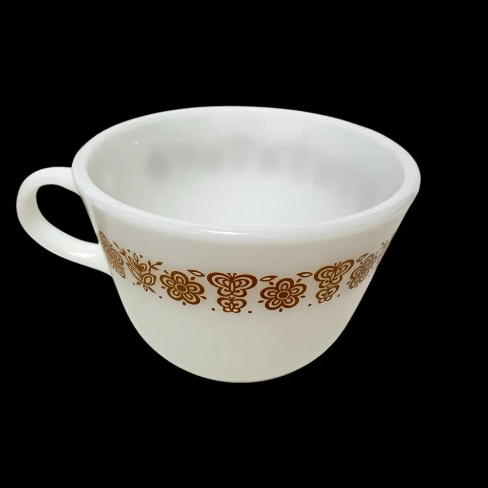 Pyrex Butterfly Gold 8 Ounce Coffee or Tea Cups Microwave Safe